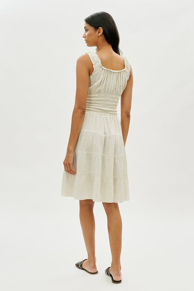 Impress Front Button Smocked Tiered Day Dress - Cream - Womens Day Dresses - Fairweather