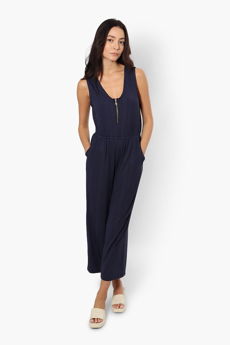 International INC Company Ribbed Front Zip Jumpsuit - Navy - Womens Jumpsuits & Rompers - Fairweather