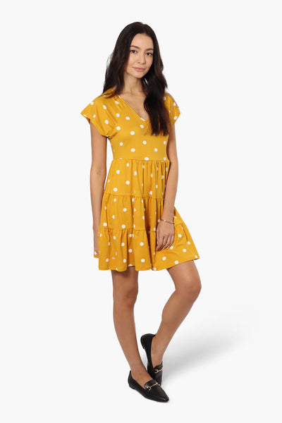 International INC Company Tiered Polka Dot Day Dress - Yellow - Womens Day Dresses - Fairweather