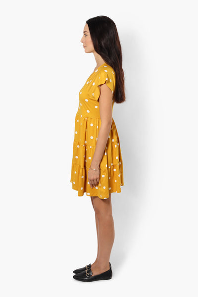 International INC Company Tiered Polka Dot Day Dress - Yellow - Womens Day Dresses - Fairweather