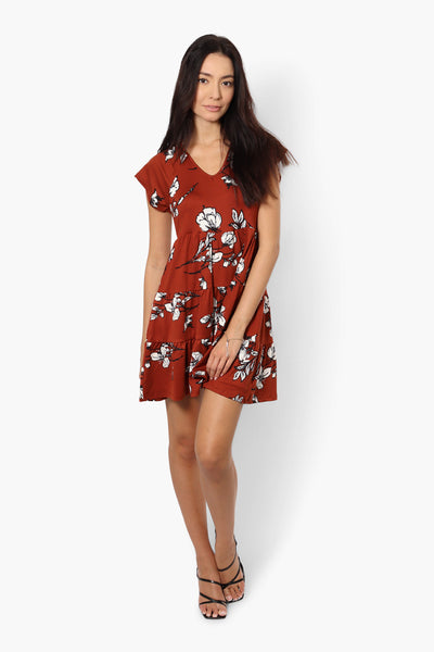 International INC Company Tiered Floral Day Dress - Rust - Womens Day Dresses - Fairweather