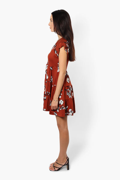 International INC Company Tiered Floral Day Dress - Rust - Womens Day Dresses - Fairweather