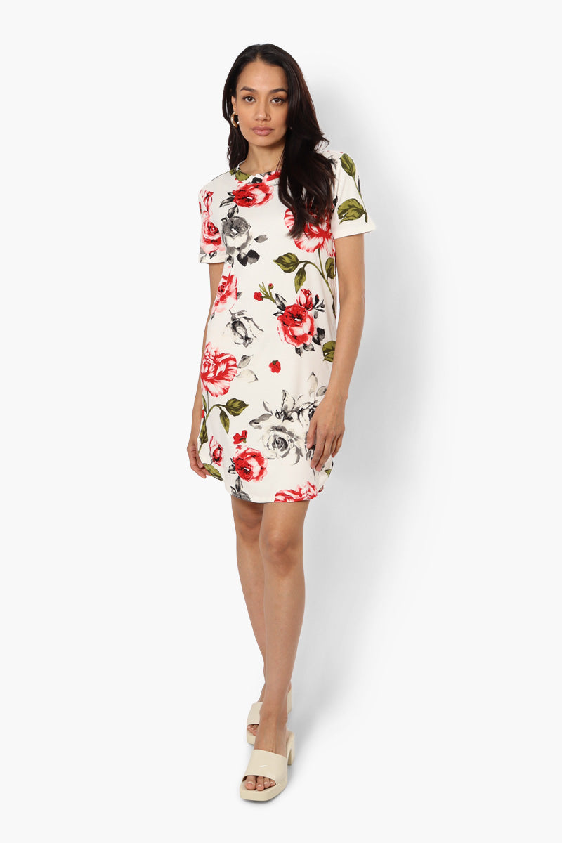 International INC Company Floral Short Sleeve Day Dress - White - Womens Day Dresses - Fairweather