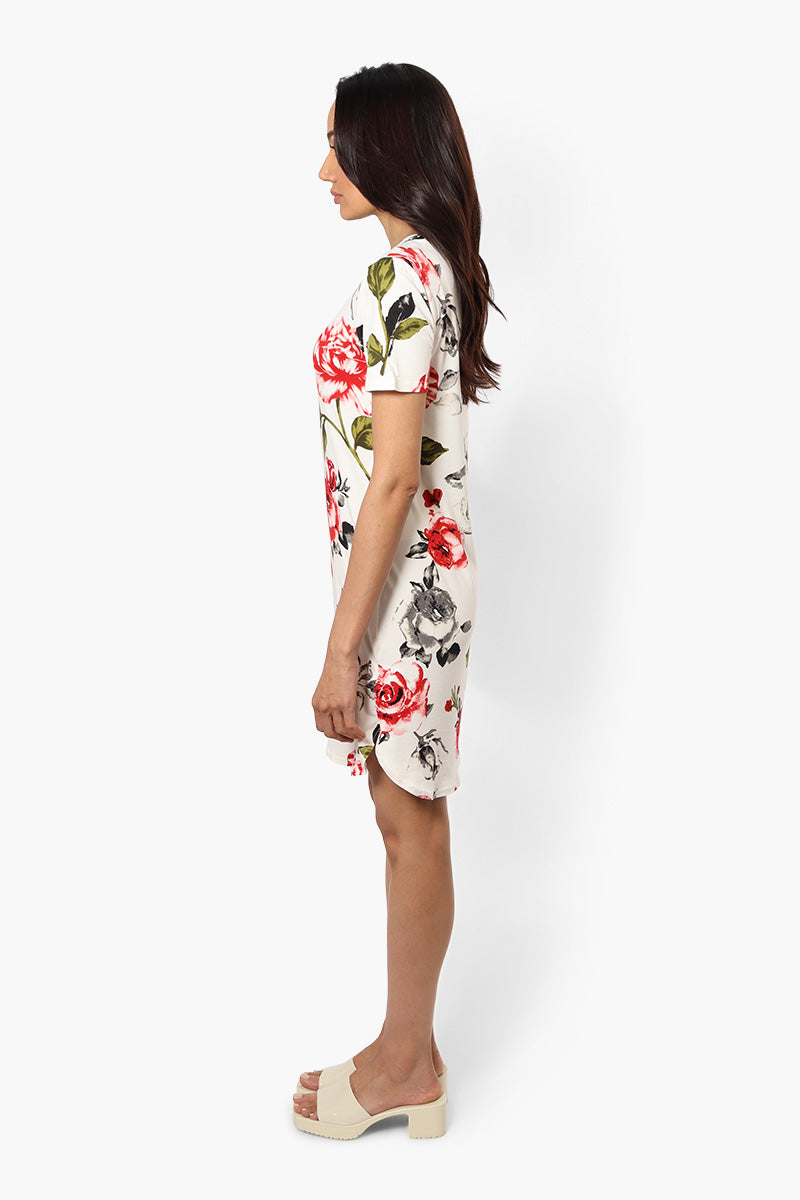 International INC Company Floral Short Sleeve Day Dress - White - Womens Day Dresses - Fairweather