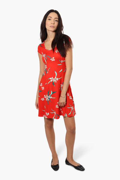 International INC Company Floral Cap Sleeve Day Dress - Red - Womens Day Dresses - Fairweather