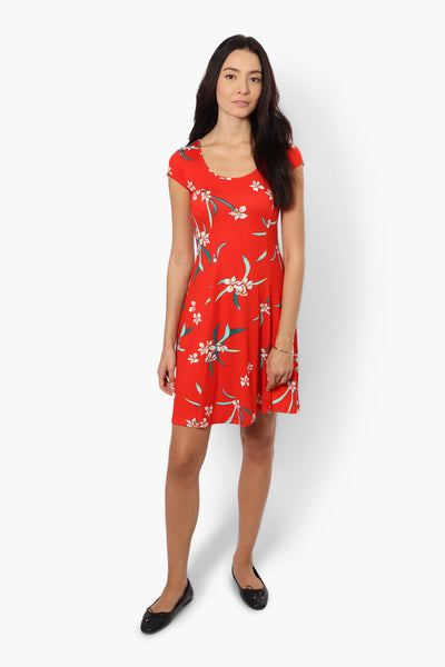 International INC Company Floral Cap Sleeve Day Dress - Red - Womens Day Dresses - Fairweather