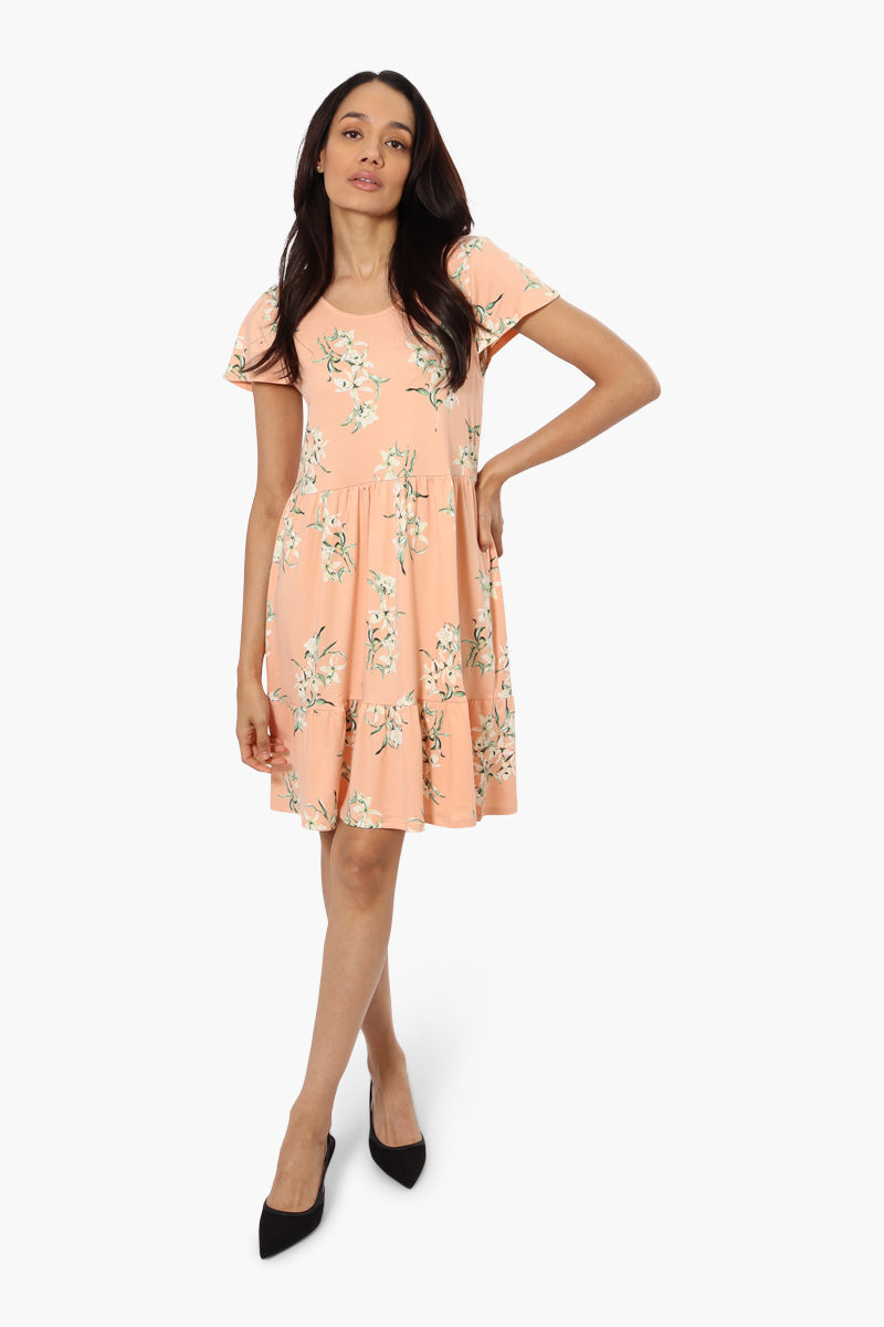 International INC Company Floral Scoop Neck Day Dress - Peach - Womens Day Dresses - Fairweather