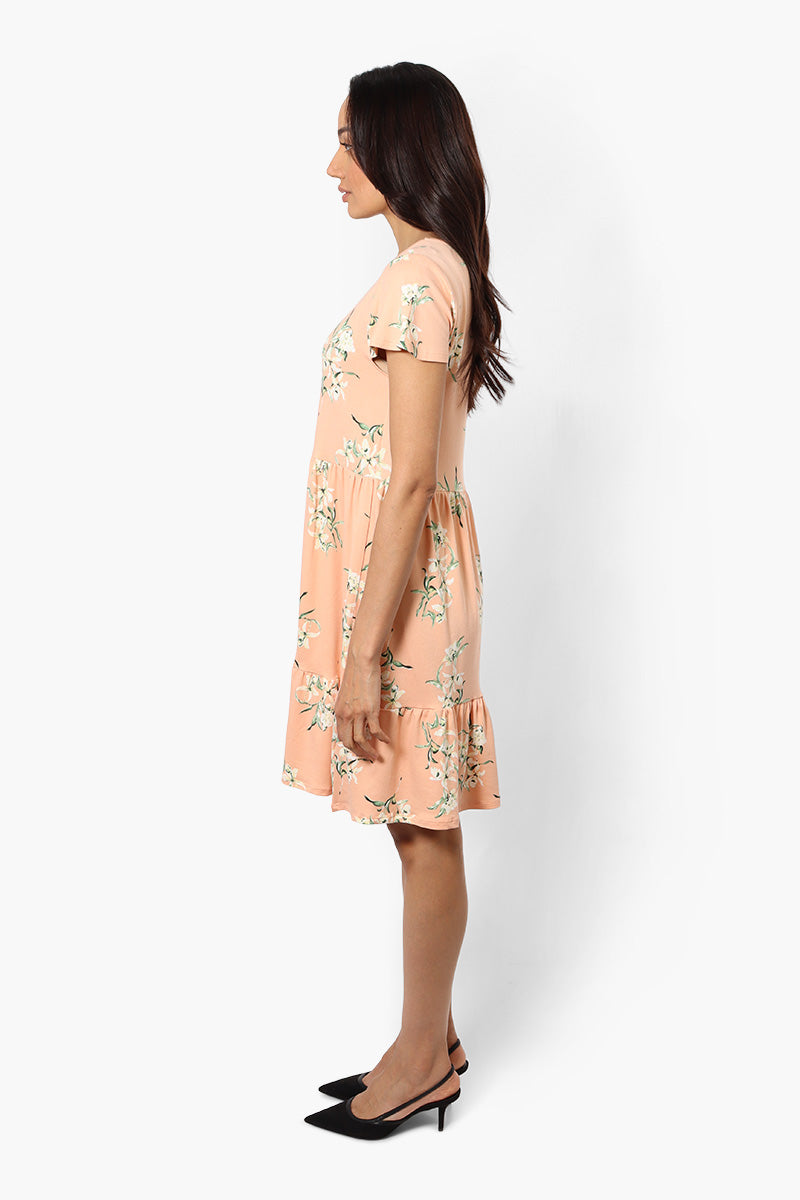 International INC Company Floral Scoop Neck Day Dress - Peach - Womens Day Dresses - Fairweather