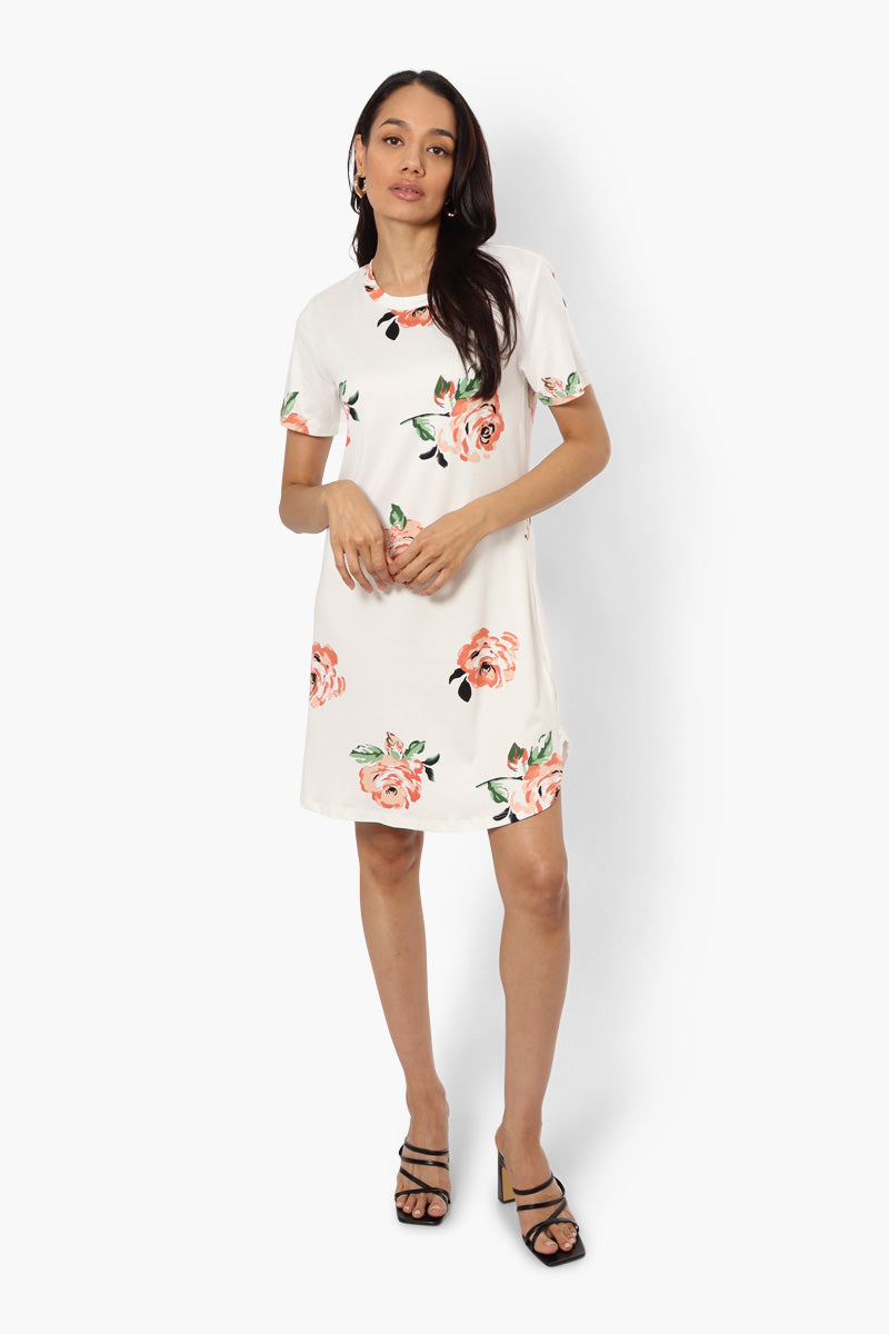 International INC Compnay Floral Short Sleeve Day Dress - White - Womens Day Dresses - Fairweather