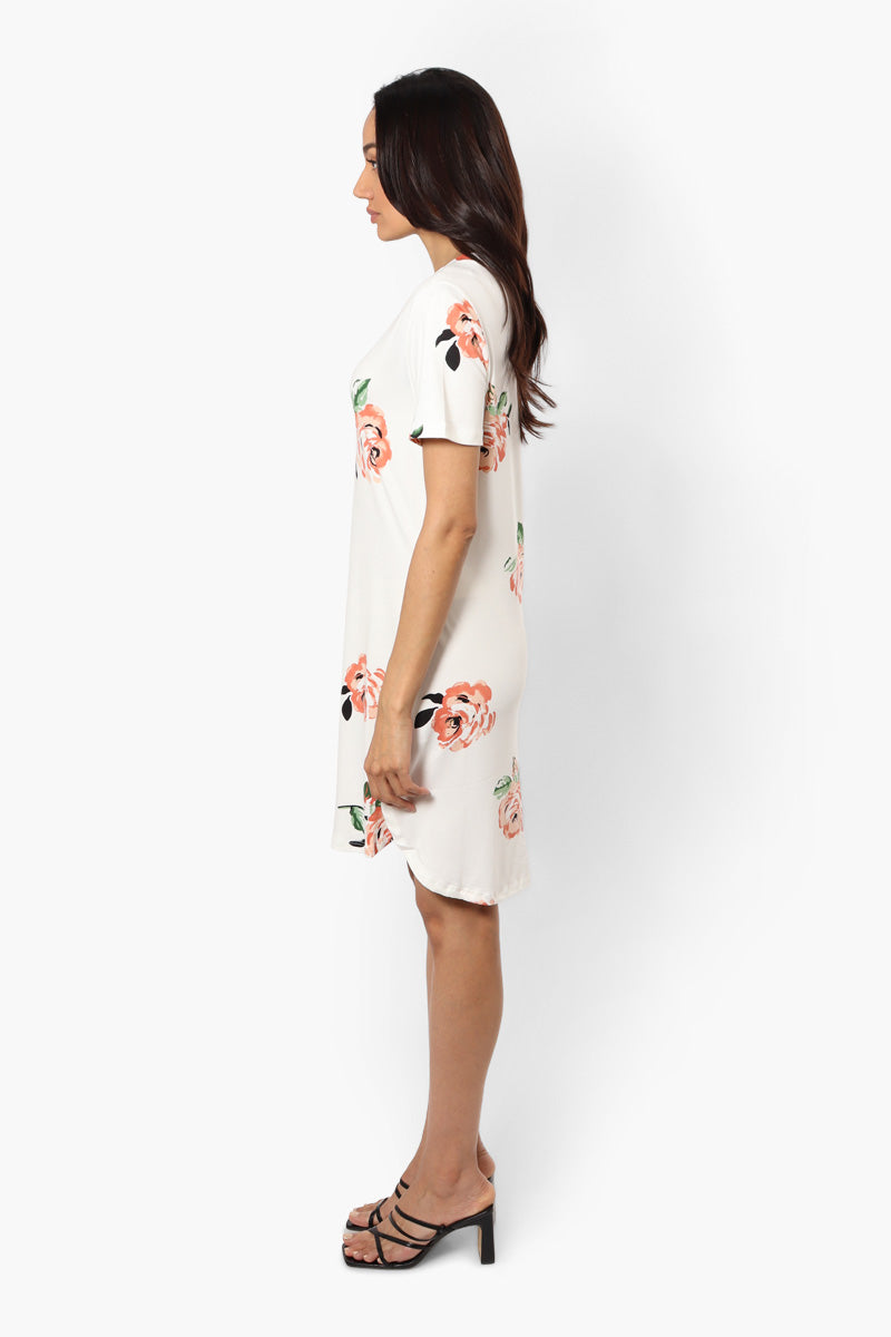 International INC Compnay Floral Short Sleeve Day Dress - White - Womens Day Dresses - Fairweather