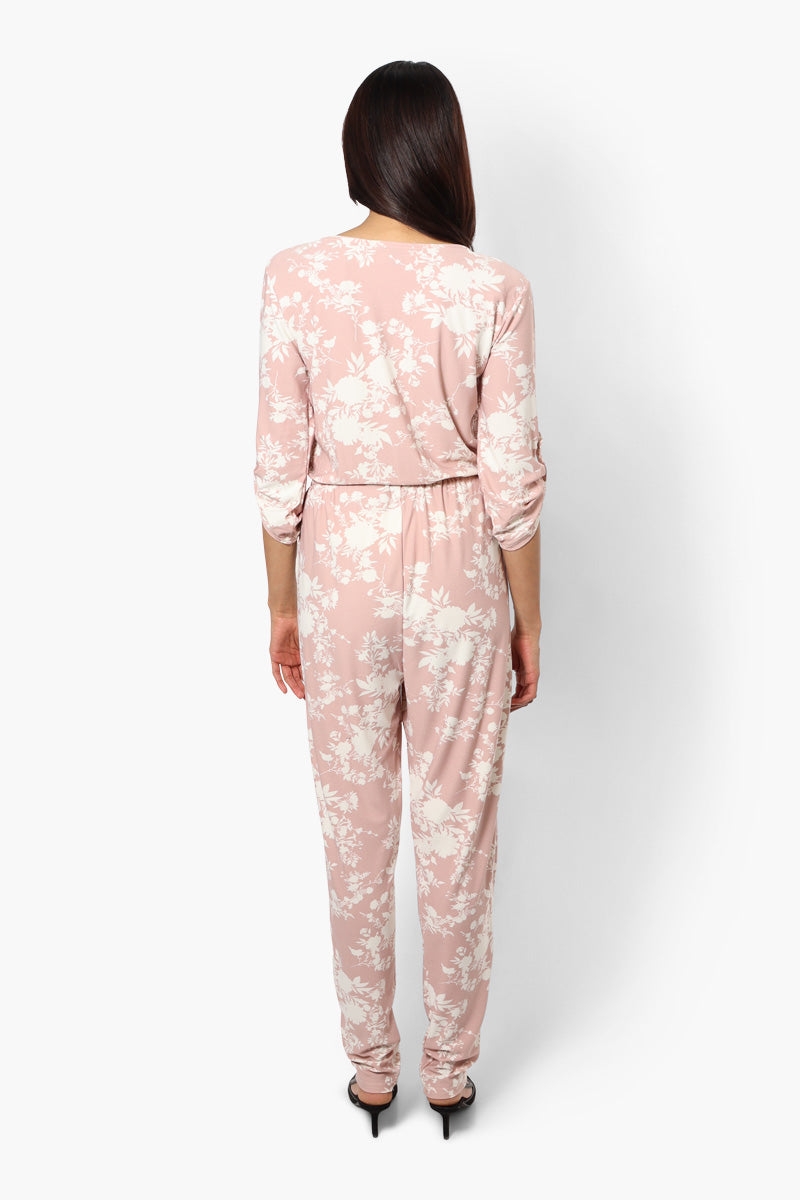 International INC Company Floral Roll Up Sleeve Jumpsuit - Pink - Womens Jumpsuits & Rompers - Fairweather