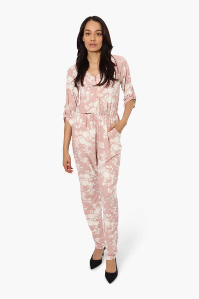 International INC Company Floral Roll Up Sleeve Jumpsuit - Pink - Womens Jumpsuits & Rompers - Fairweather