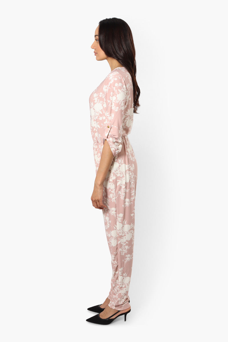 International INC Company Floral Roll Up Sleeve Jumpsuit - Pink - Womens Jumpsuits & Rompers - Fairweather