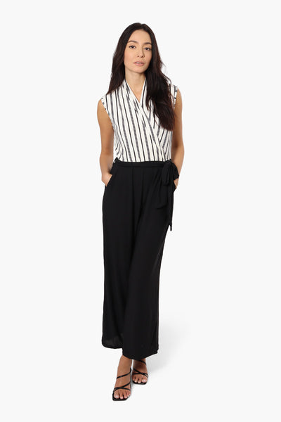 Limite Striped Belted Crossover Jumpsuit - White - Womens Jumpsuits & Rompers - Fairweather