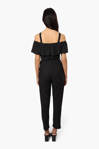 Beechers Brook Patterned Belted Ruffled Jumpsuit - Black - Womens Jumpsuits & Rompers - Fairweather