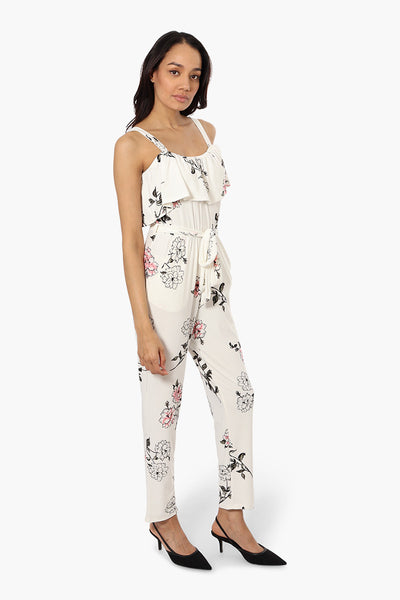 Beechers Brook Floral Belted Ruffled Jumpsuit - White - Womens Jumpsuits & Rompers - Fairweather