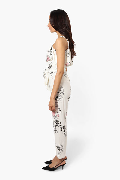 Beechers Brook Floral Belted Ruffled Jumpsuit - White - Womens Jumpsuits & Rompers - Fairweather