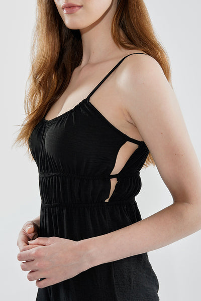 International INC Company Smocked Waist Side Slit Jumpsuit - Black - Womens Jumpsuits & Rompers - Fairweather
