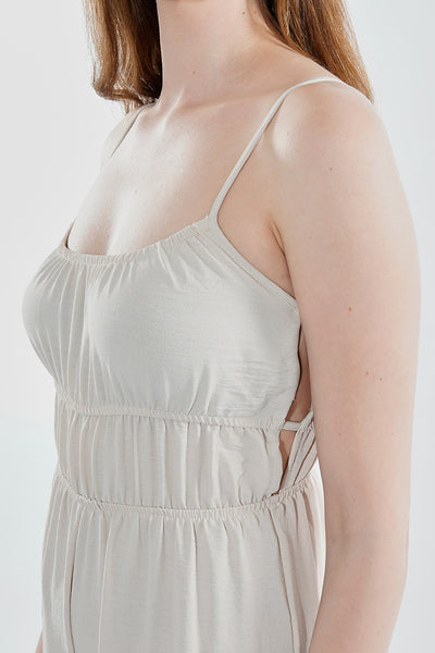 International INC Company Smocked Waist Side Slit Jumpsuit - Cream - Womens Jumpsuits & Rompers - Fairweather