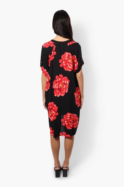Impress Floral Button Up Day Dress - Black - Womens Day Dresses - Fairweather