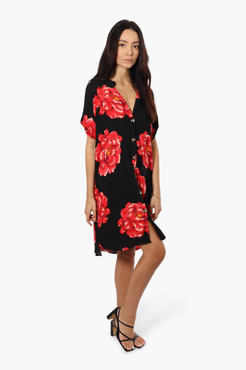 Impress Floral Button Up Day Dress - Black - Womens Day Dresses - Fairweather