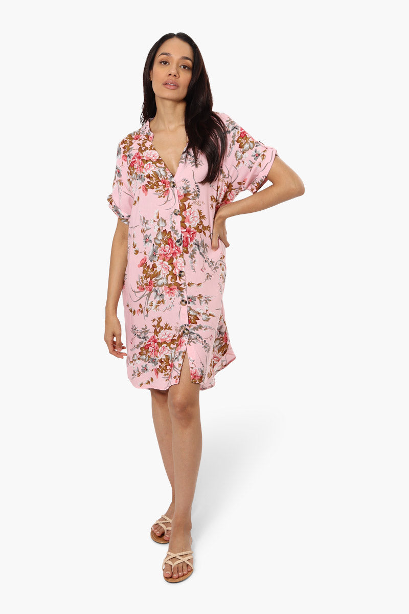 Impress Floral Button Up Day Dress - Pink - Womens Day Dresses - Fairweather