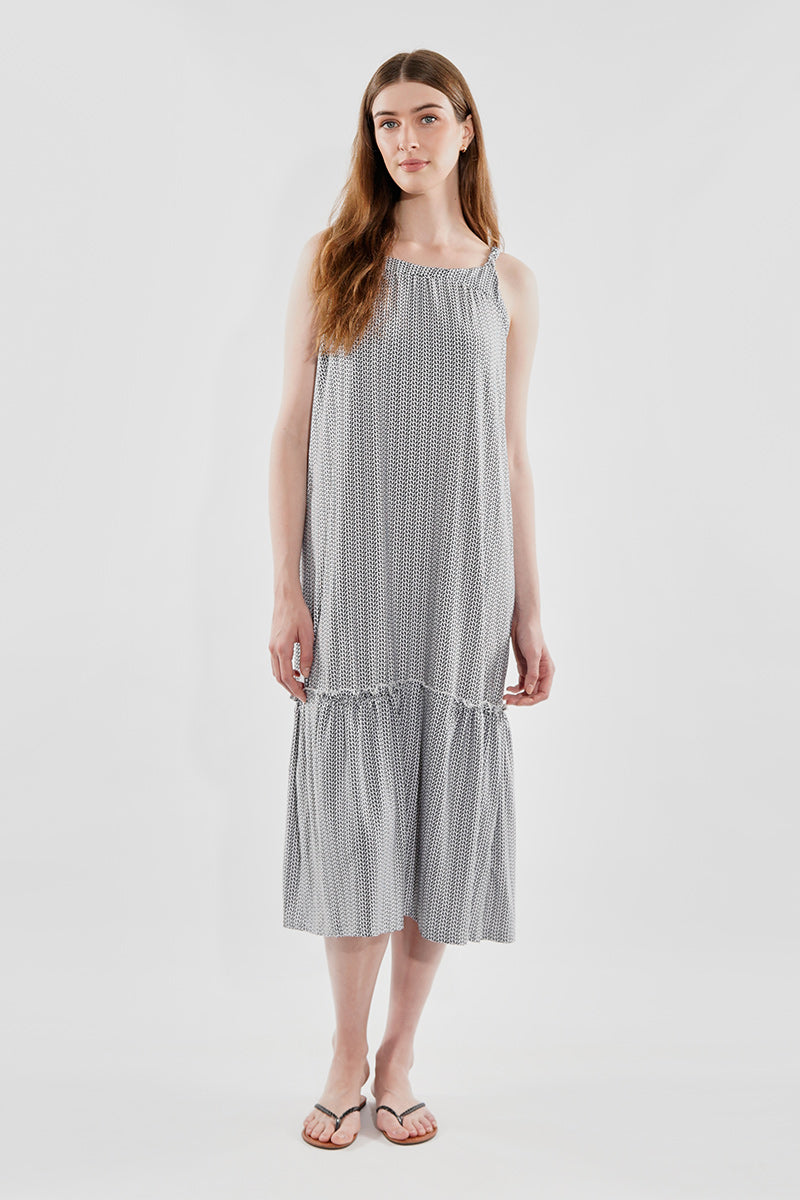 Beechers Brook Patterned Tiered Midi Dress - Black