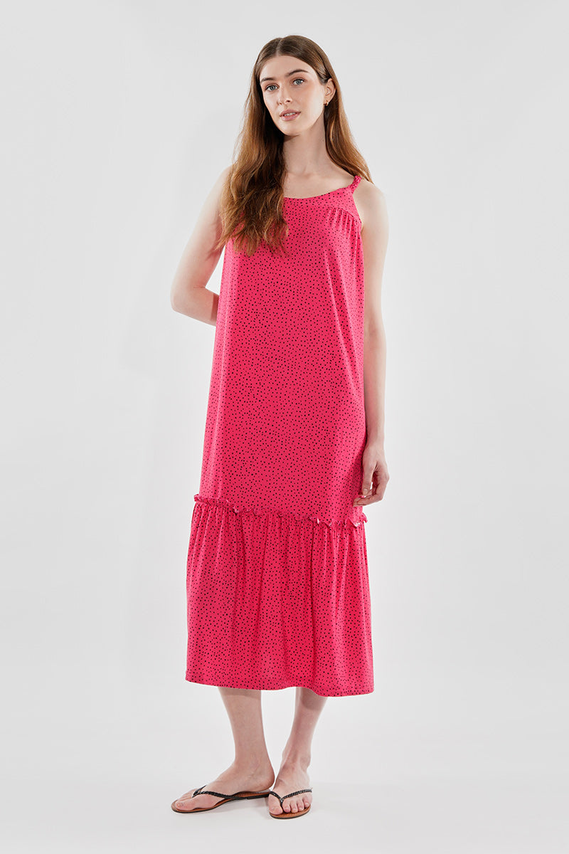 Beechers Brook Patterned Tiered Midi Dress - Pink