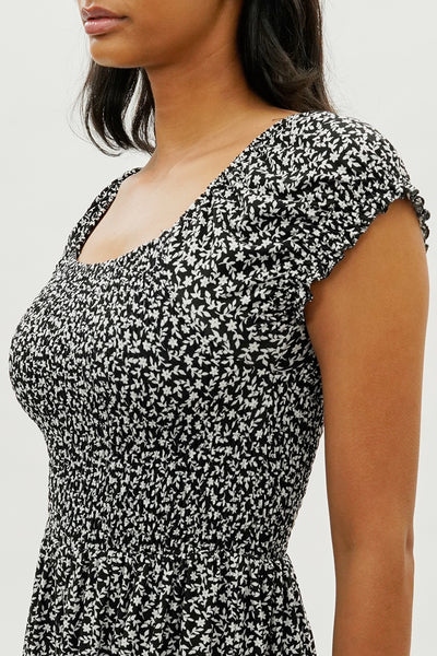 Beechers Brook Floral Short Sleeve Tiered Midi Dress - Black - Womens Midi Dresses - Fairweather