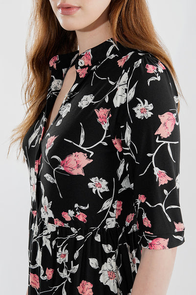 International INC Company Floral Tiered Henley Day Dress - Black