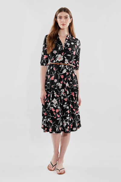 International INC Company Floral Tiered Henley Day Dress - Black