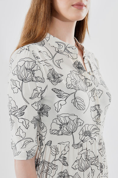 International INC Company Floral Tiered Henley Day Dress - Cream