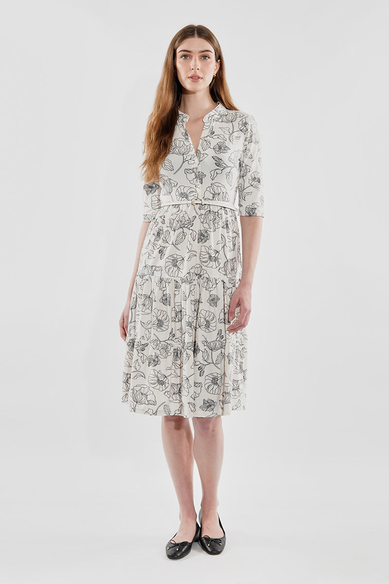 International INC Company Floral Tiered Henley Day Dress - Cream