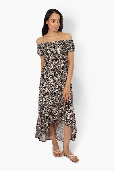 Limite Leopard Print Off Shoulder Maxi Dress - Beige - Womens Maxi Dresses - Fairweather