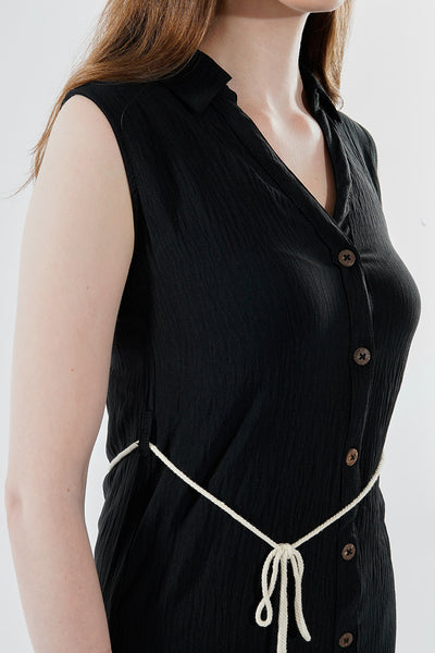 Stylexchange Rope Belted Button Down Day Dress - Black - Womens Day Dresses - Fairweather