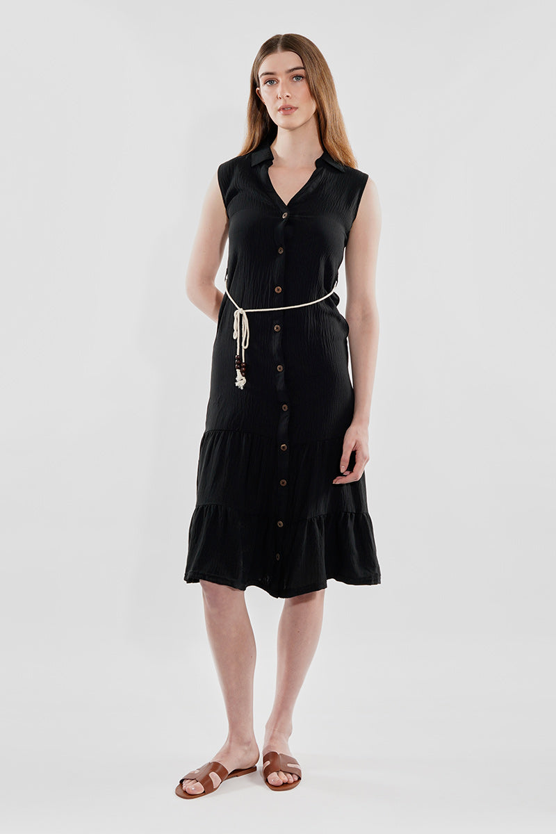 Stylexchange Rope Belted Button Down Day Dress - Black - Womens Day Dresses - Fairweather