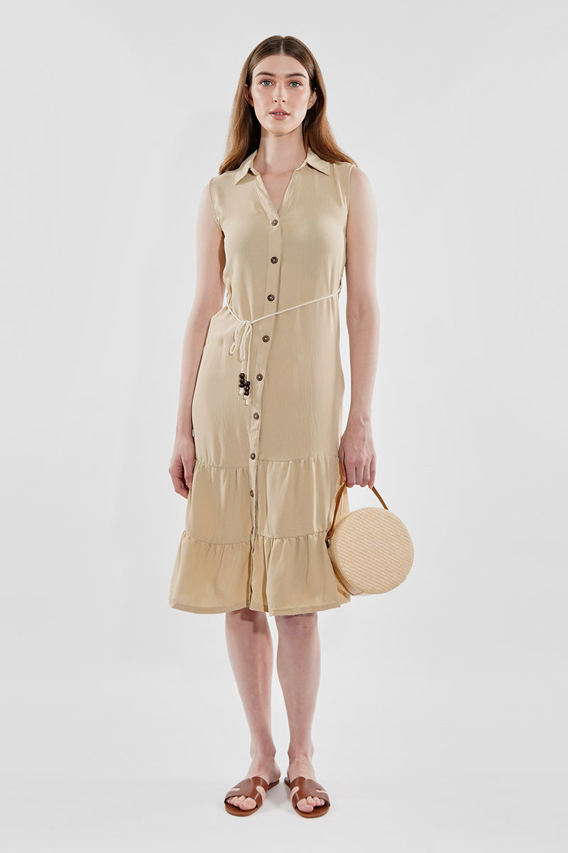 Stylexchange Rope Belted Button Down Day Dress - Beige - Womens Day Dresses - Fairweather