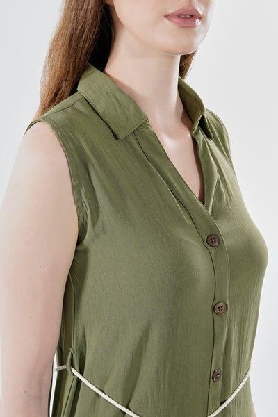 Stylexchange Rope Belted Button Down Day Dress - Olive