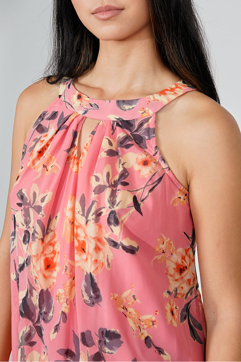 Limite Floral Tiered Halter Neck Day Dress - Pink - Womens Day Dresses - Fairweather