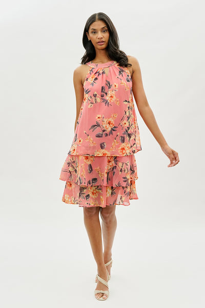 Limite Floral Tiered Halter Neck Cocktail Dress - Pink - Womens Cocktail Dresses - Fairweather