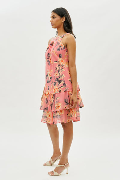 Limite Floral Tiered Halter Neck Cocktail Dress - Pink - Womens Cocktail Dresses - Fairweather