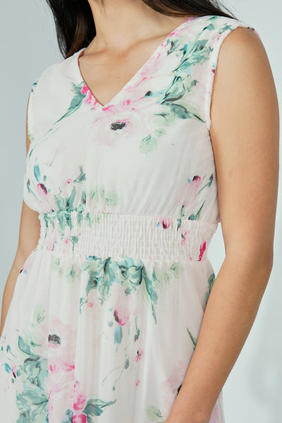 Limite Floral Smocked Waist Maxi Dress - White - Womens Maxi Dresses - Fairweather