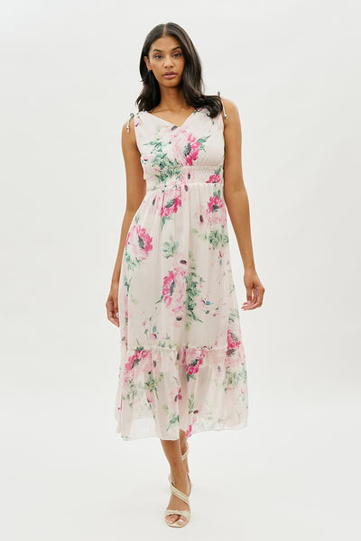 Limite Floral Smocked Waist Cocktail Dress - White - Womens Cocktail Dresses - Fairweather
