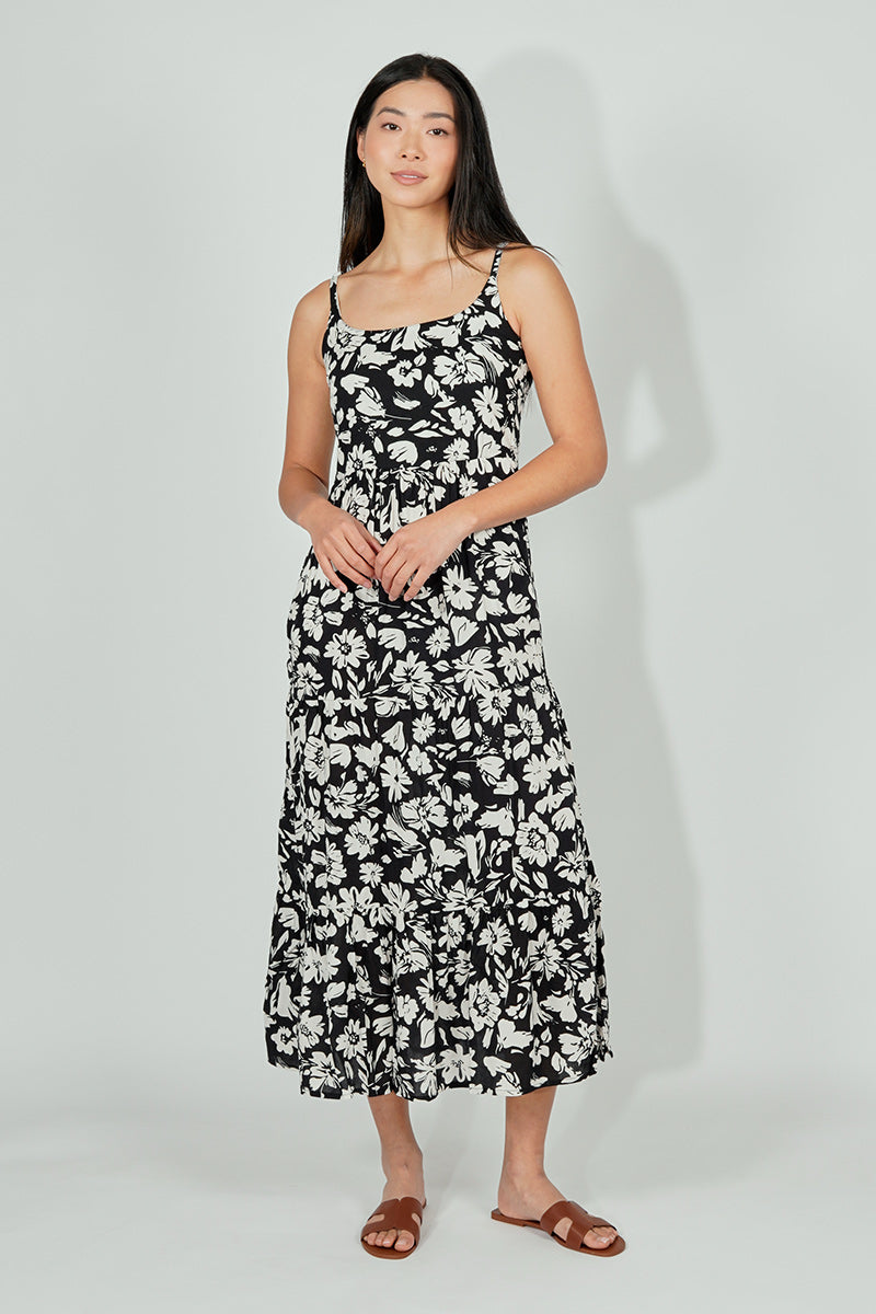 International INC Company Floral Tiered Maxi Dress - Black - Womens Maxi Dresses - Fairweather