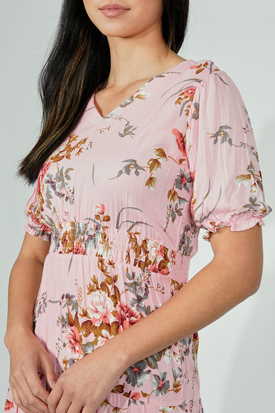 Limite Floral Smocked Tiered Maxi Dress - Pink - Womens Maxi Dresses - Fairweather