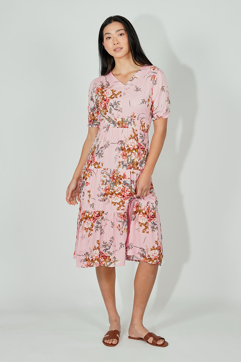 Limite Floral Smocked Tiered Maxi Dress - Pink - Womens Maxi Dresses - Fairweather