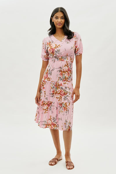 Limite Floral Smocked Tiered Midi Dress - Pink - Womens Midi Dresses - Fairweather