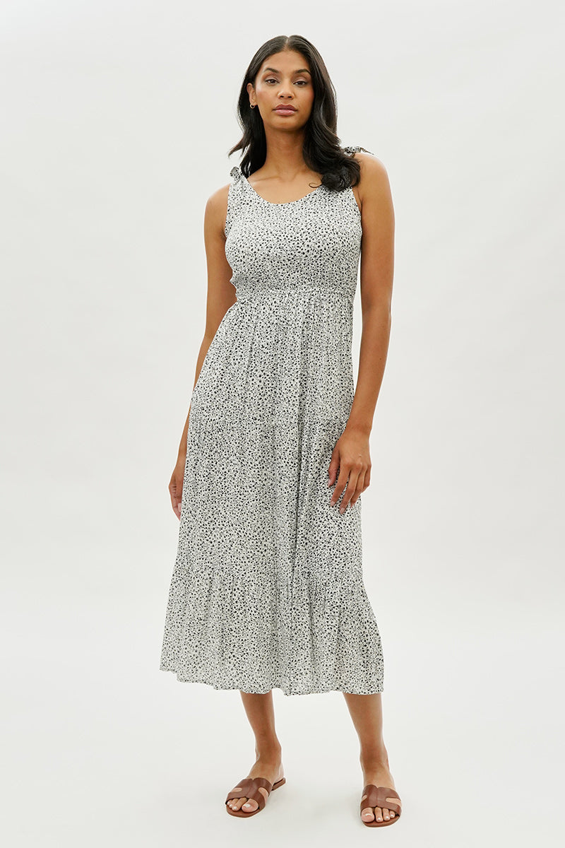 Limite Floral Tiered Shoulder Tie Maxi Dress - White - Womens Maxi Dresses - Fairweather
