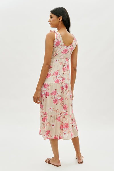 Limite Floral Tiered Shoulder Tie Maxi Dress - Pink - Womens Maxi Dresses - Fairweather