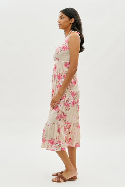 Limite Floral Tiered Shoulder Tie Maxi Dress - Pink - Womens Maxi Dresses - Fairweather